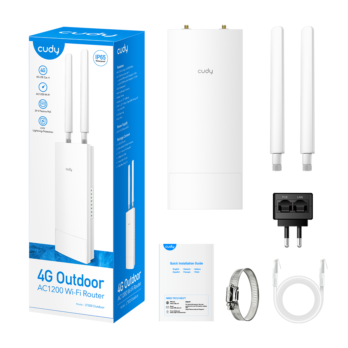 נתב מוקשח אלחוטי כולל מודם סלולרי CUDY LT500 OUTDOOR 4G LTE
