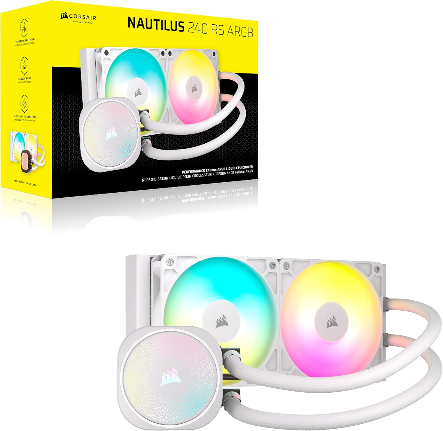 קירור נוזלי לבן Corsair iCUE NAUTILUS 240 RS RGB White 240mm AIO