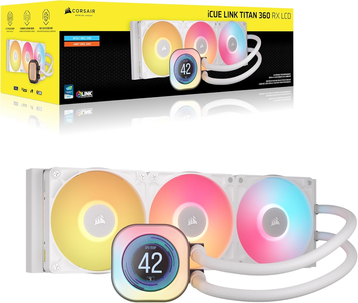 קירור נוזלי לבן Corsair iCUE TITAN 360 RX LCD White 360mm AIO