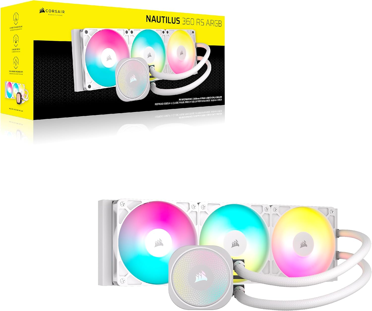 קירור נוזלי לבן Corsair iCUE NAUTILUS 360 RS White 360mm AIO