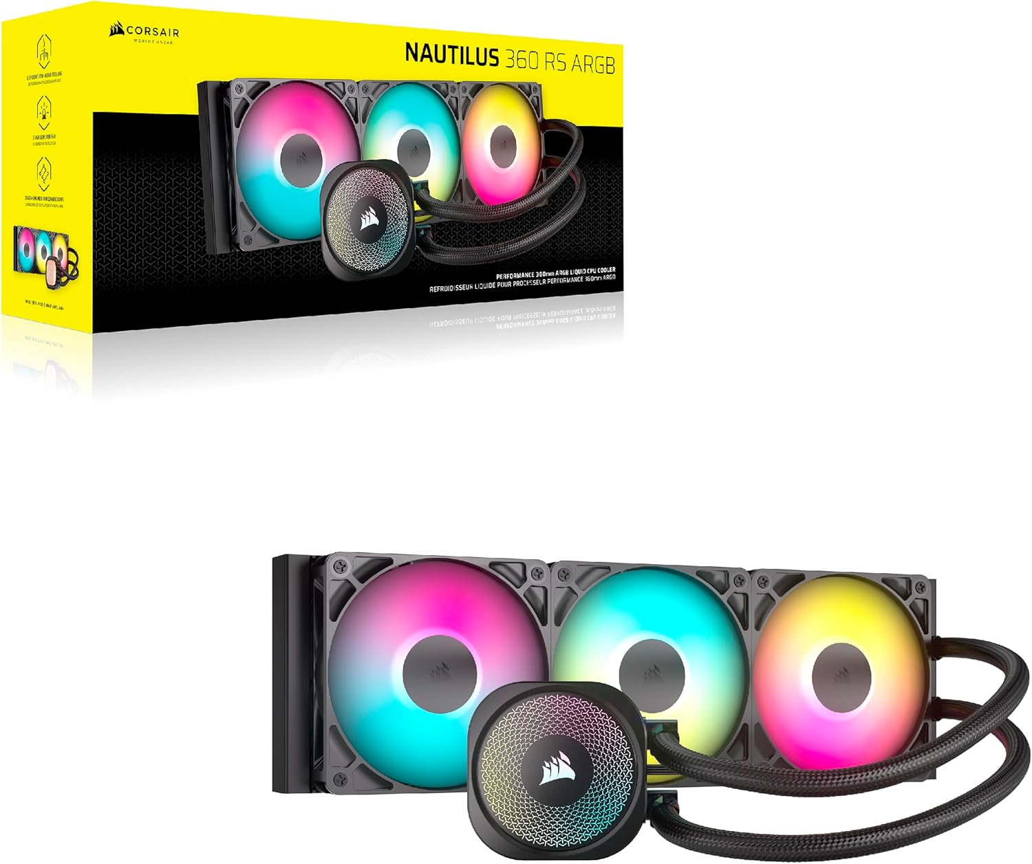 קירור נוזלי Corsair iCUE NAUTILUS 360 RS RGB Black 360mm AIO