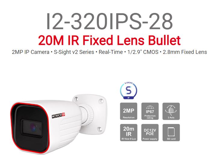 מצלמת צינור Provision IP 2MP 3.6mm Fixed IP67 SD Card 20m IR