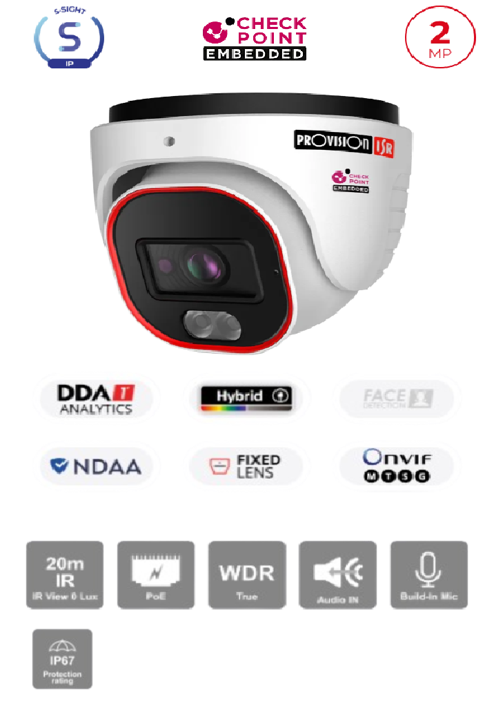 מצלמת כיפה PROVISION DH-320IPSN-28 2MP IP FIXED LENSE POE 2.8mm