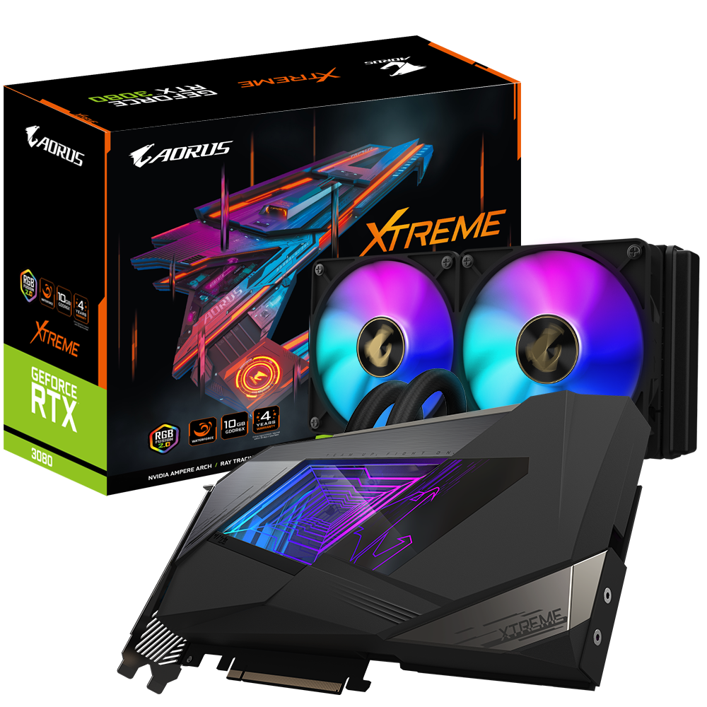 כרטיס מסך עם קירור נוזלי GIGABYTE AORUS RTX 3080 10GB GDDRX6 RGB