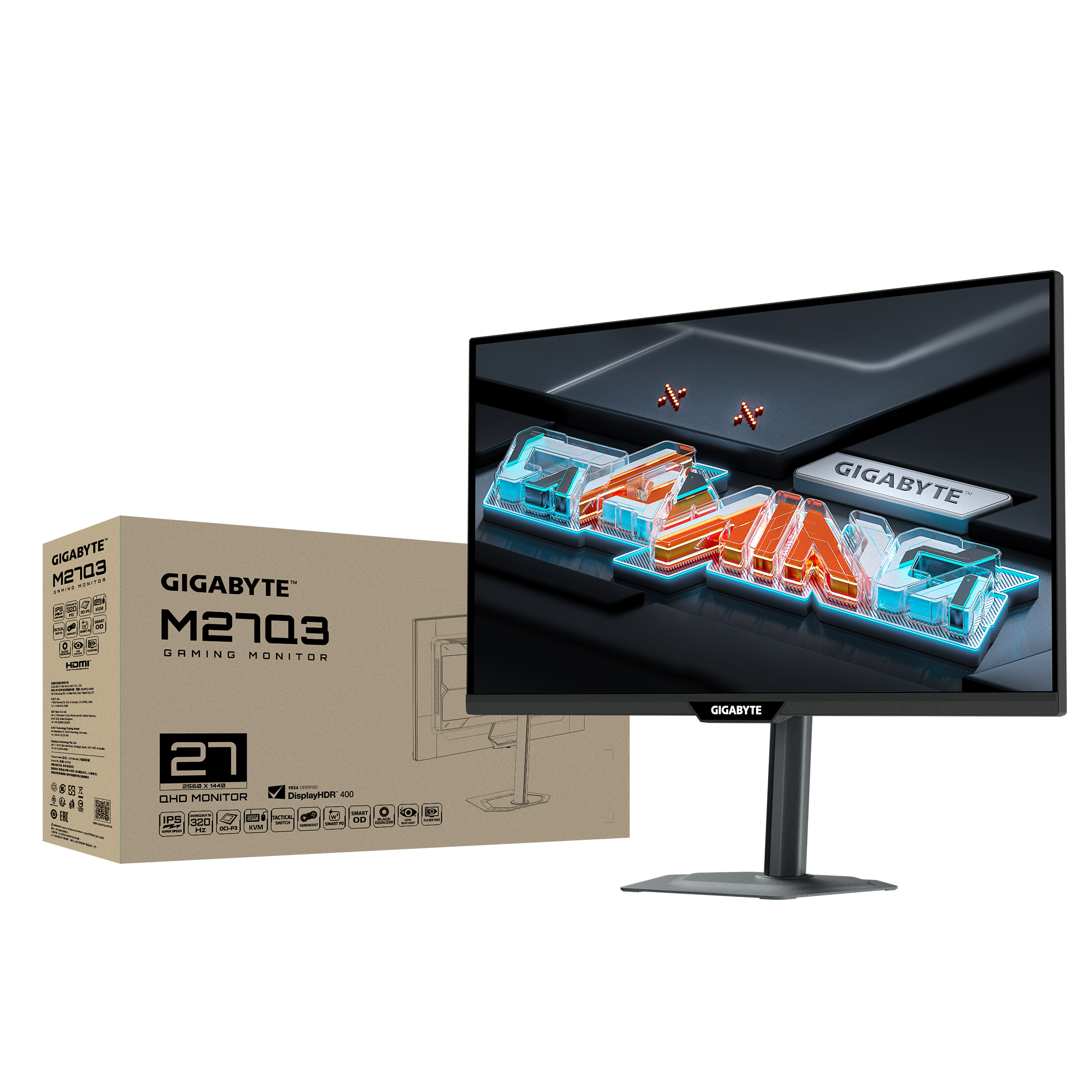 מסך גיימינג Gigabyte M27Q3 2K 1Ms SS IPS 320Hz KVM G-Sync