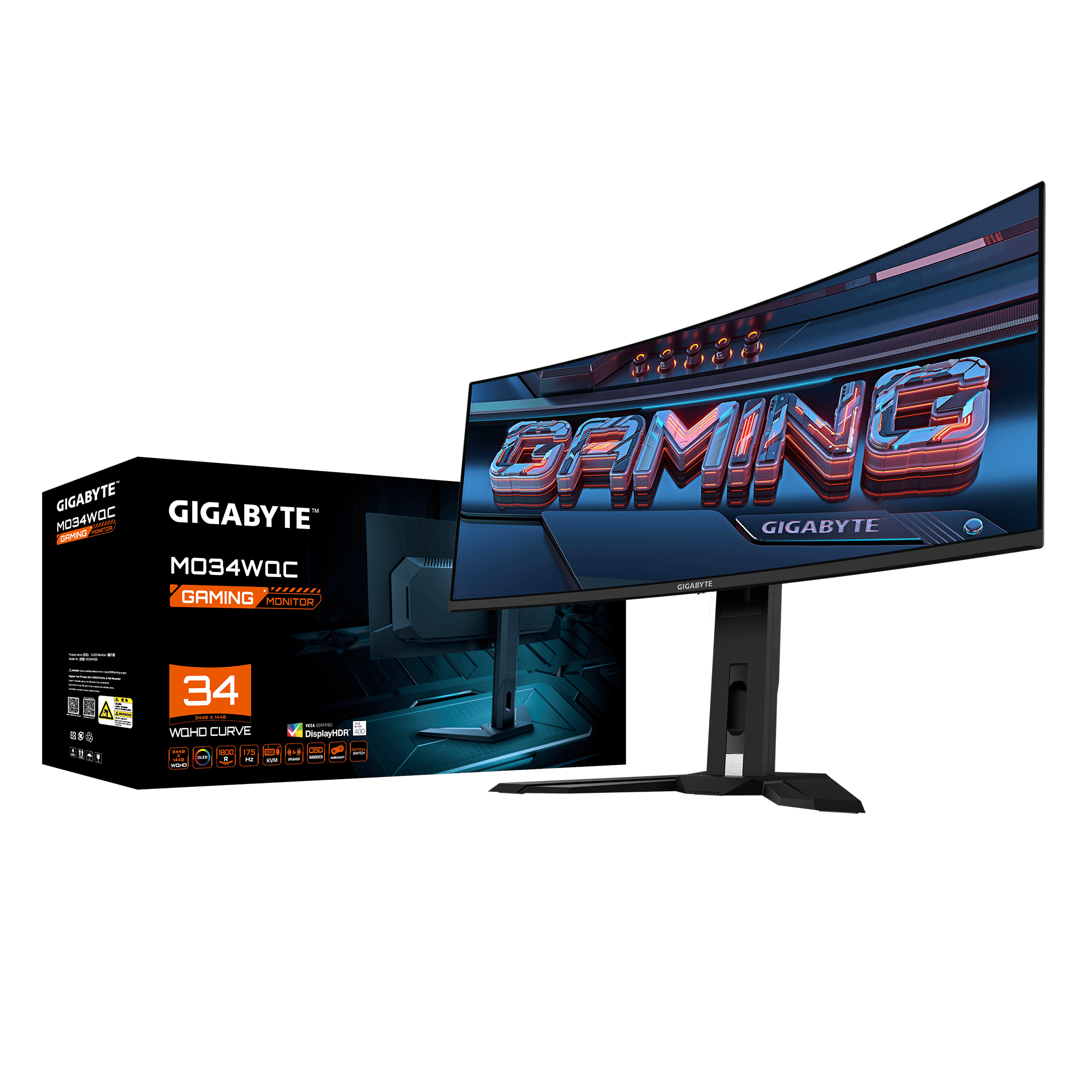 מסך קעור QD-OLED 0.03ms 175Hz "GIGABYTE MO34WQC Curved 2K WQHD 34