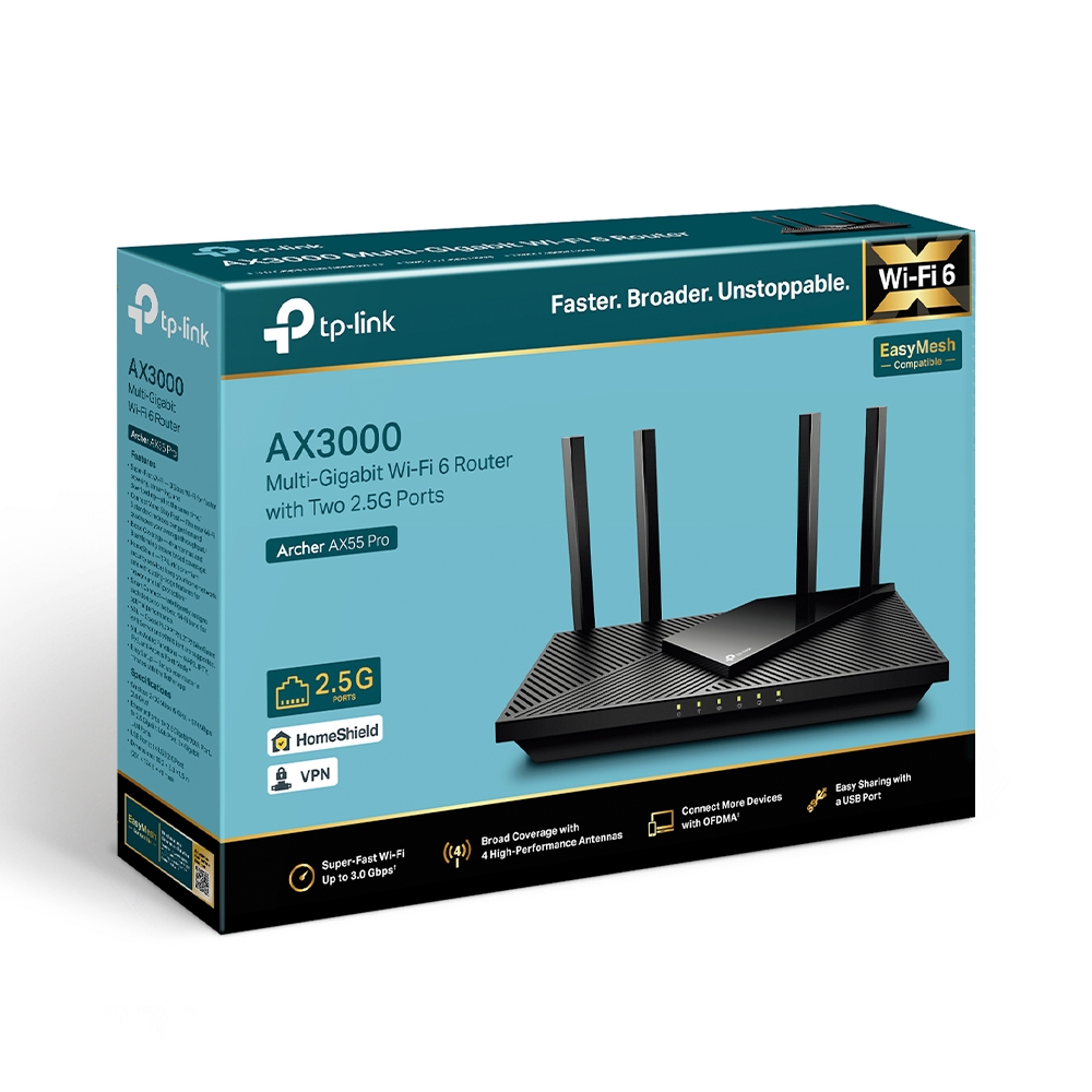 נתב TPLink Archer AX55 Pro Multi-Gigabit Wi-Fi 6 Router 2x 2.5GBE