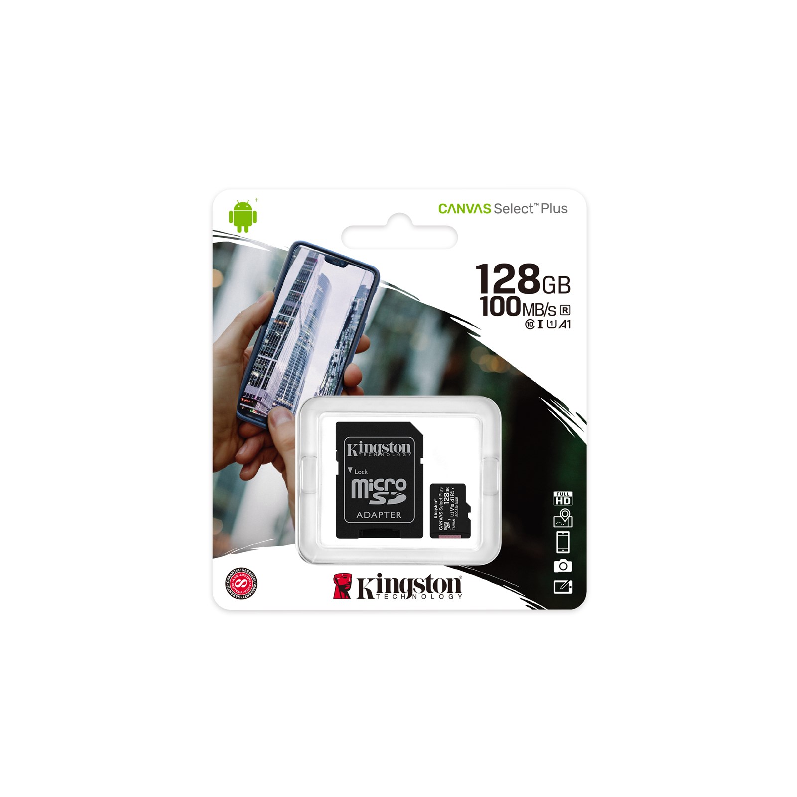 כרטיס זכרון Kingston 128GB UHS-1 Canvas Select Plus Adapter incl