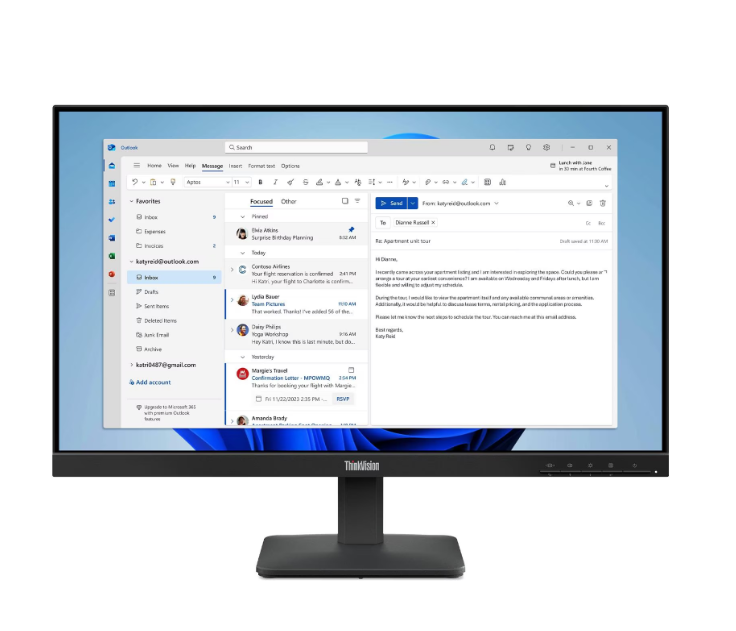 מסך ThinkVision S24-4e 4ms 100Hz FHD IPS 23.8 HDMI VGA Black Vesa