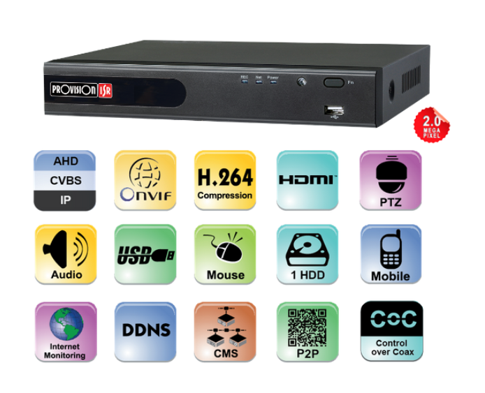 מכשיר הקלטה 2 מגה SH-4050A-2 1TB IP1+AHD4