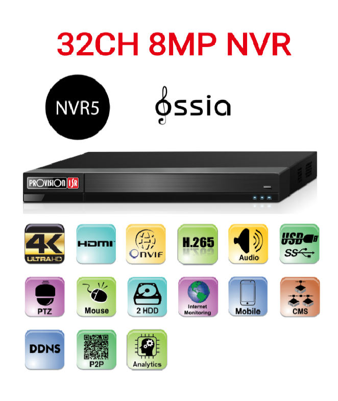 מערכת הקלטה לשלושים ושתיים מצלמות Provision 5mg NVR5-32800 1U