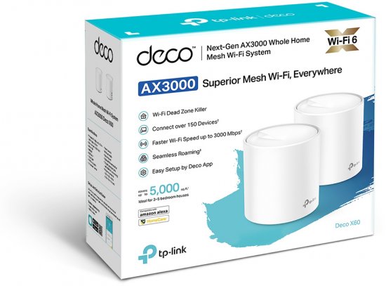 נתב אלחוטי לכיסוי מושלם TP-LINK Deco X60 Mesh Wifi6 AX3000 2 Pack