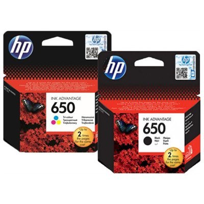 זוג ראשי דיו 650 שחור צבעוני מקורי HP 