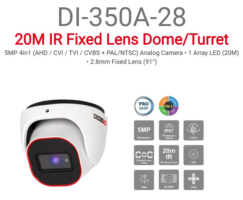 מצלמת כיפה Provision DI-350A28 5MP AHD 2.8 ICR IP67