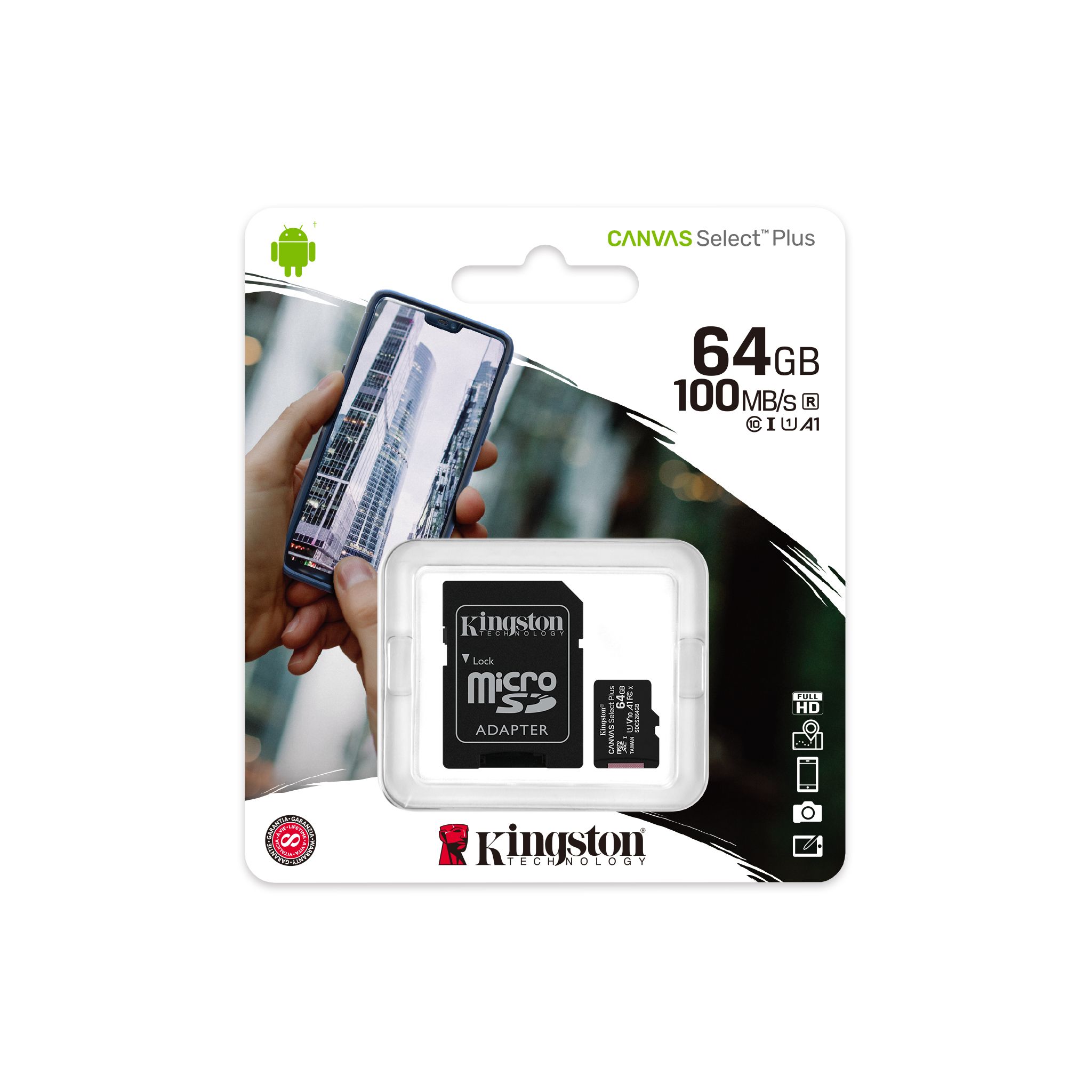 כרטיס זכרון Kingston 64GB UHS-1 Canvas Select Plus Adapter incl