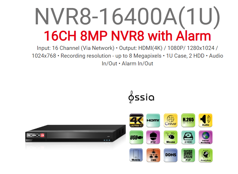 מערכת הקלטה לשש עשרה מצלמות V2-2T 1U-)Provision 5mp IP NVR8-16400