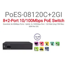 סוויץ 2PORT UPLOAD 1GB + Provision PoES-08120C+2GI 8port 10/100