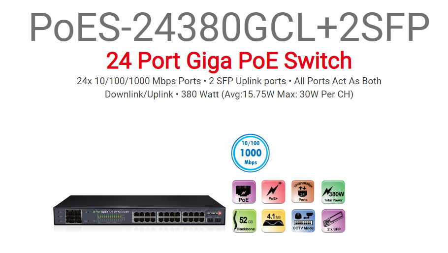 סוויץ'  Provison POES-24380GCL plus 2SFP