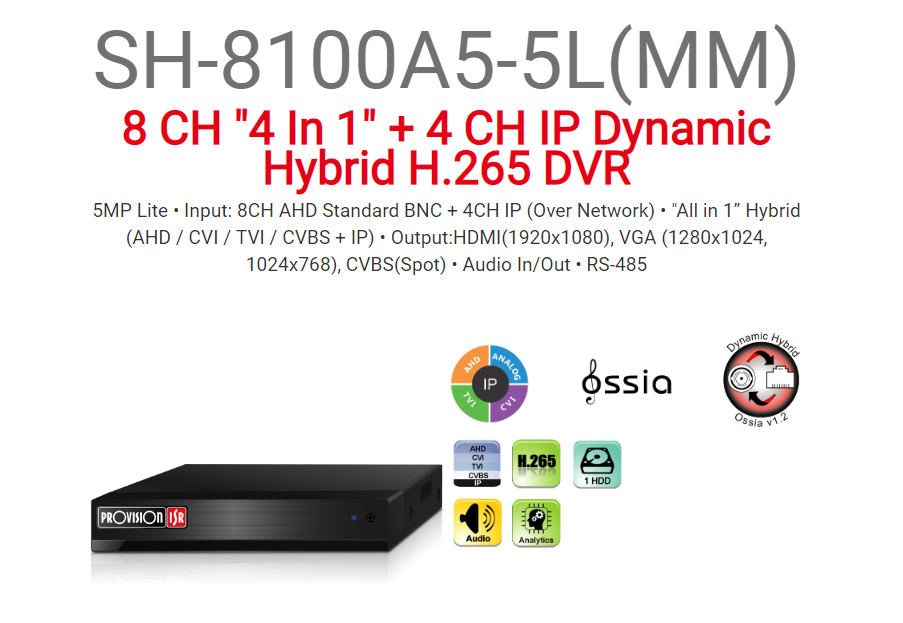 מכשיר הקלטה 2 מגה היברידי SH-8100A5-5L MM 2TB IP1+AHD8
