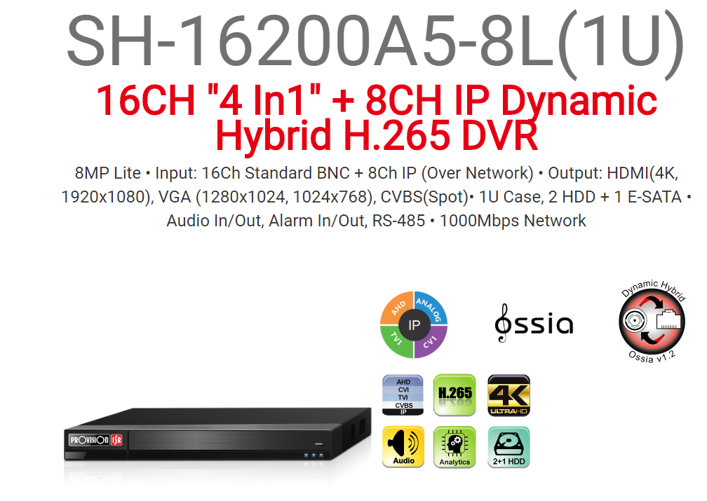 מכשיר הקלטה 5 מגה SH-16200A5-8L IP4+AHD16