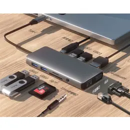תחנת עגינה Netac WK15 Type-C 3.1 to lan USB3.0X3 Card Reader HDMI