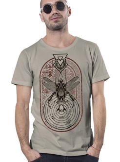 man grey t-shirt with a tribal Egyptian symbols digital print