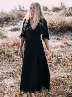 3/4 Sleeve Wrap Dress BLACK 