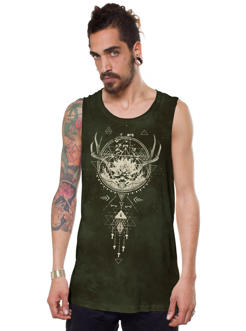 olive tank top with a special psychedelic dream catcher design