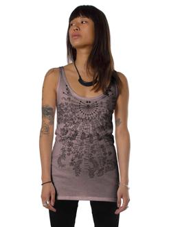 Women open back tank top in beige with a psychedelic print 