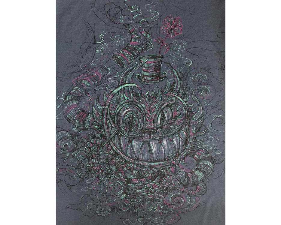 man T-shirt with a psychedelic alice in wonderland print