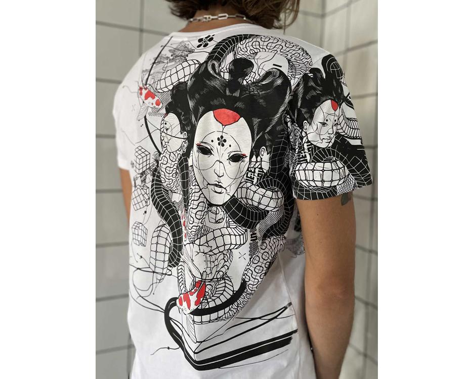 psychedelic geisha white t-shirt