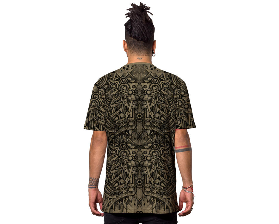 Man green olive t-shirt with a digital psychedelic print