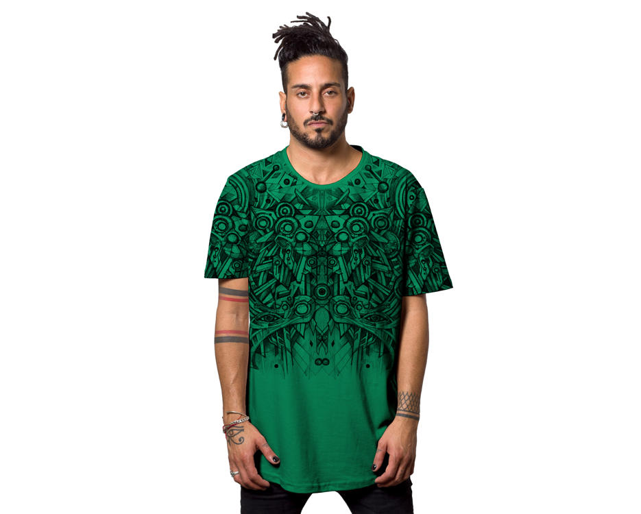 man mint green t-shirt with alternative psychedelic print 