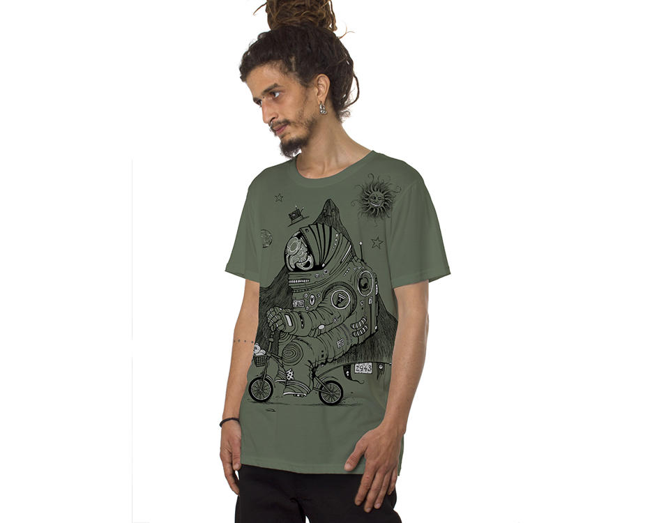 Astronaut riding a bicycle in space shirt for men 