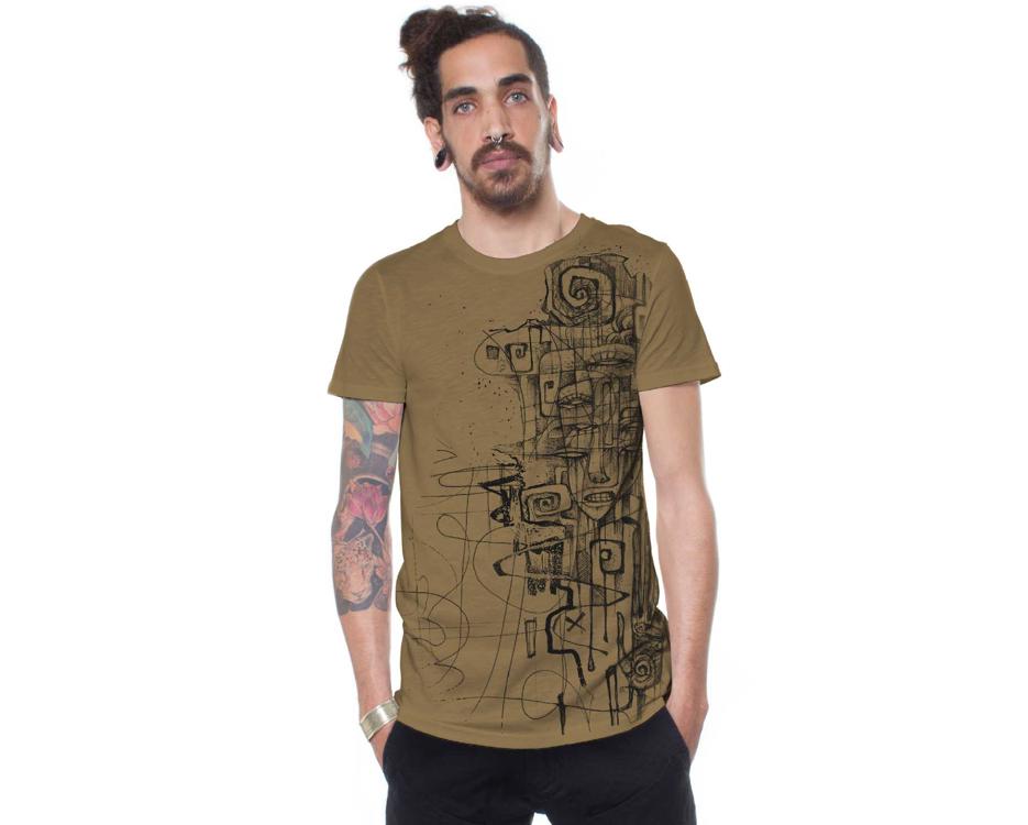 man t-shirt in moka with a digital abstract psychedelic print 