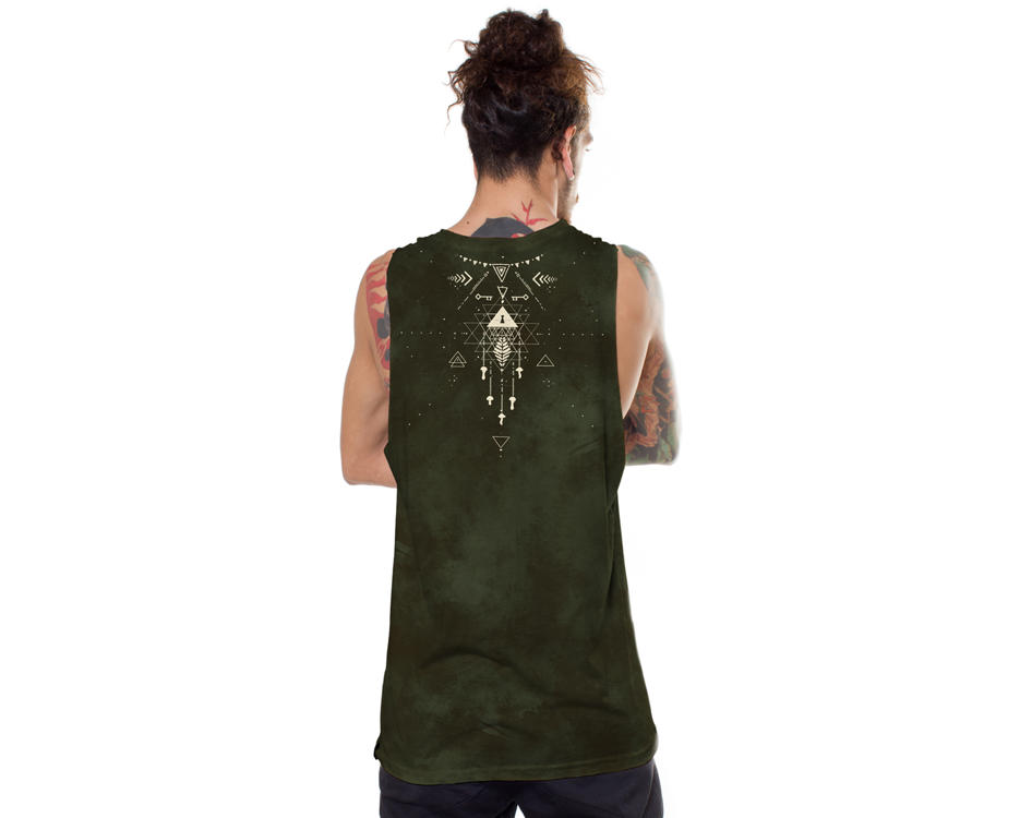 olive tank top with a special psychedelic dream catcher design