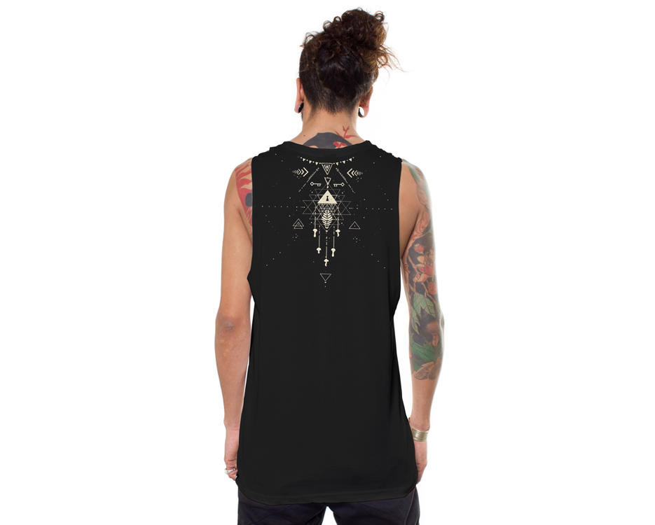 black tank top with a special psychedelic dream catcher design