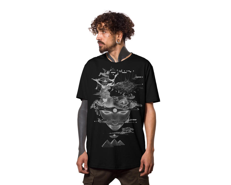 Black psychedelic alternative style man t-shirt