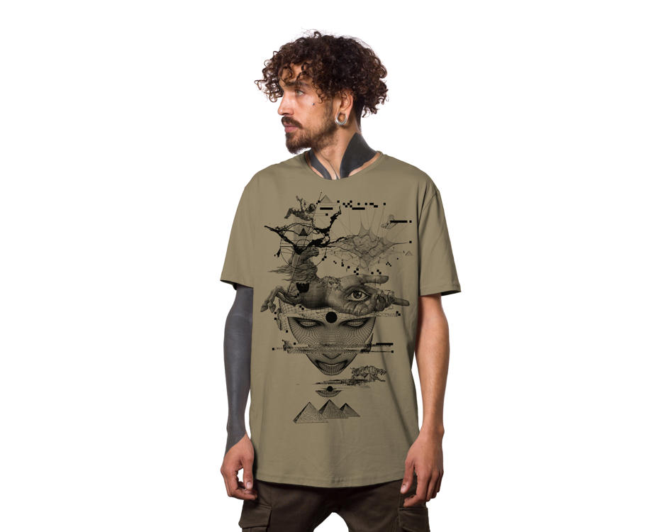 beige alternative man t-shirt with an abstract print 