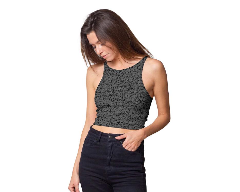 women crop top grey with a black abstract print