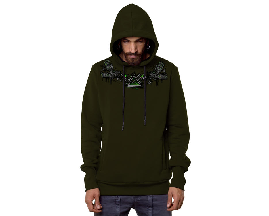 Plazmalab | men Dark Khaki psychedelic hoodie