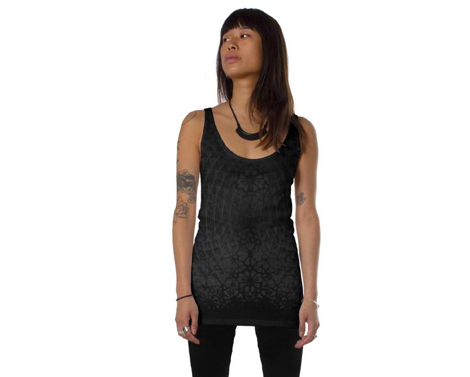 Women psychedelic wear -  Black sleeveless t shirt 