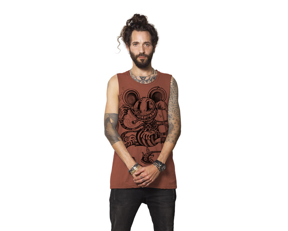 terracotta color psychedelic alternative style man tank top