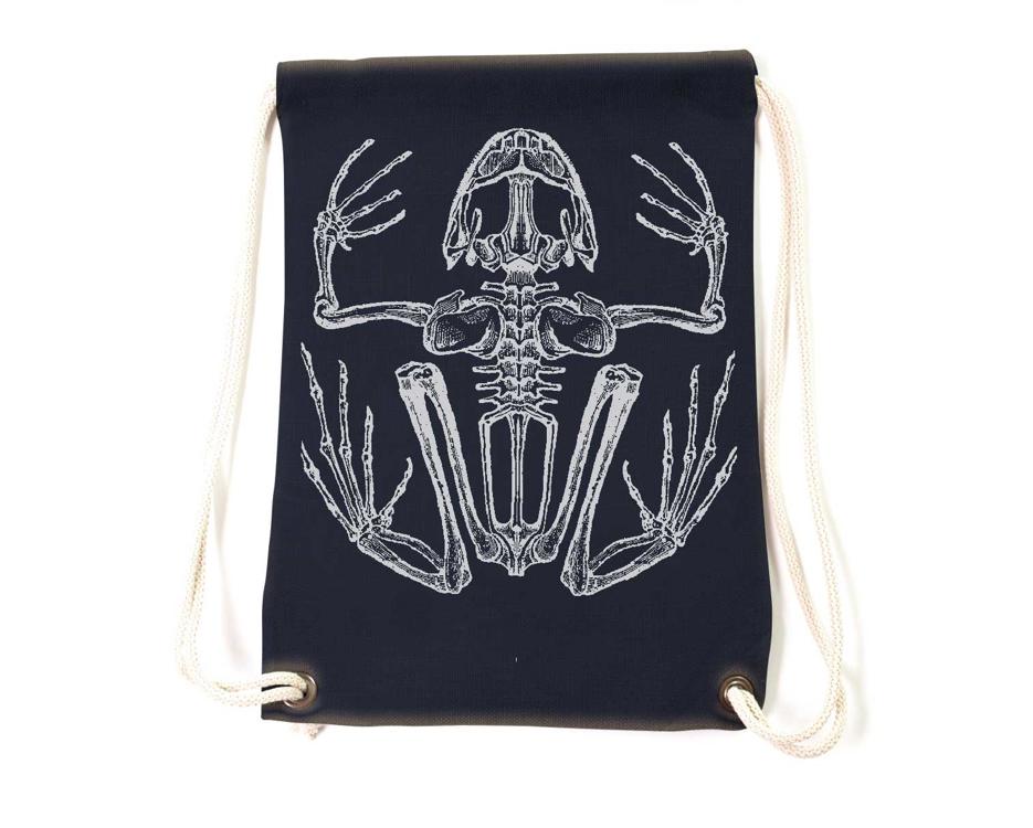 black psychedelic frog print drawstring bag