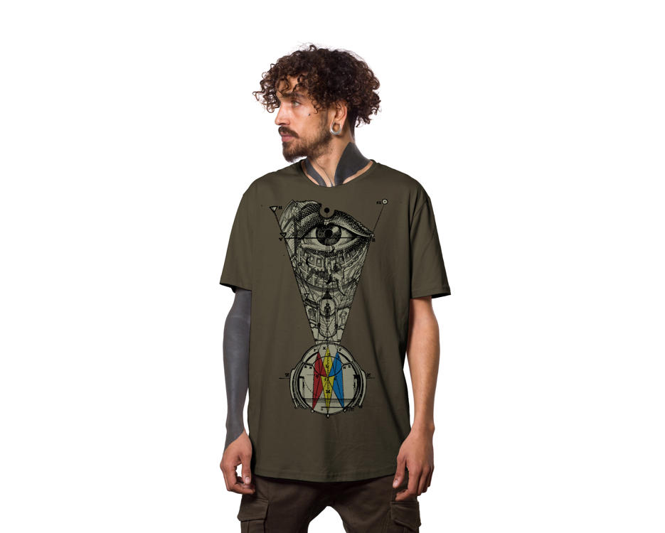 man t-shirt with an abstract eye design 