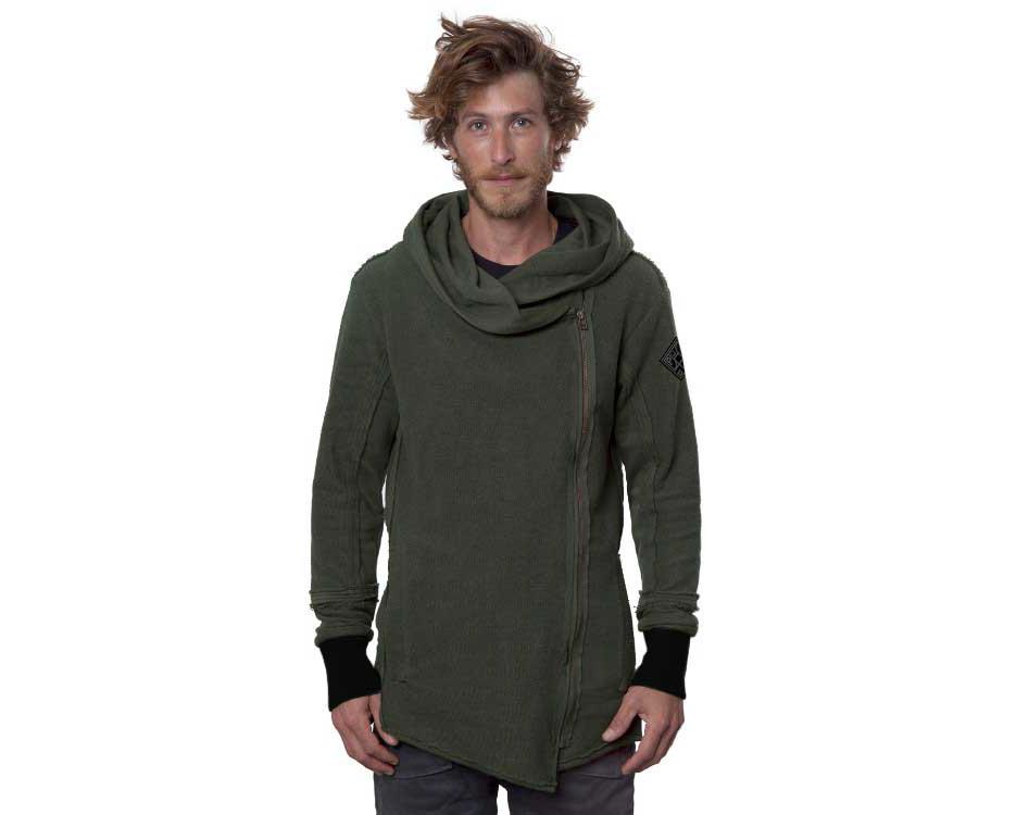 man stylish side zipper hooded jacket in dark green 