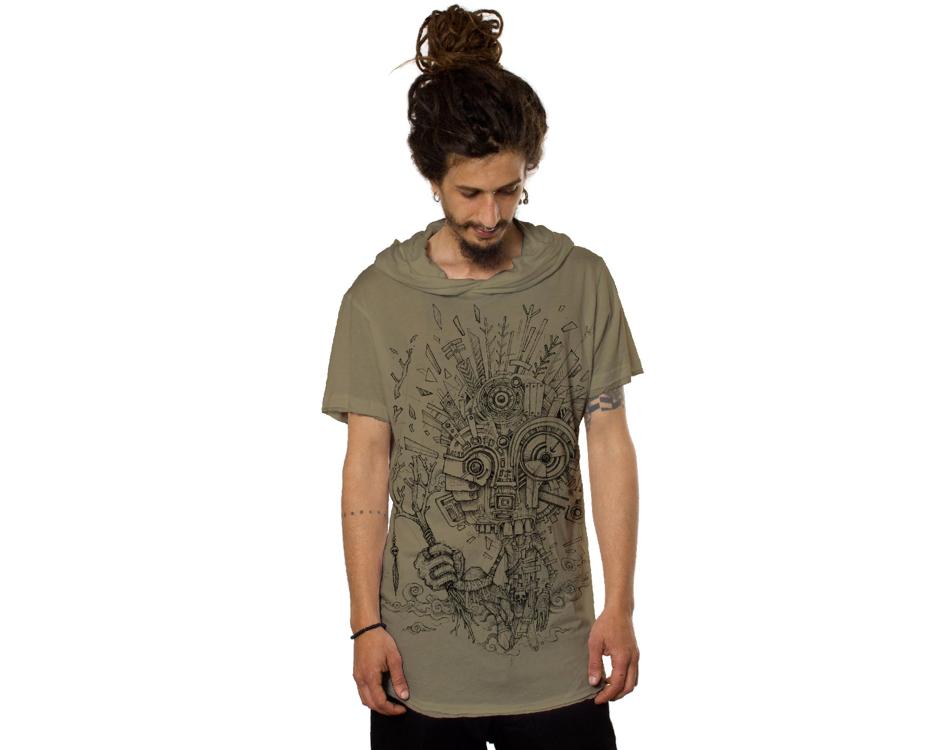 psychedelic abstract beige hooded t-shirt