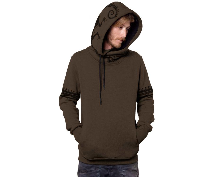 abstract chameleon tribal brown hoodie