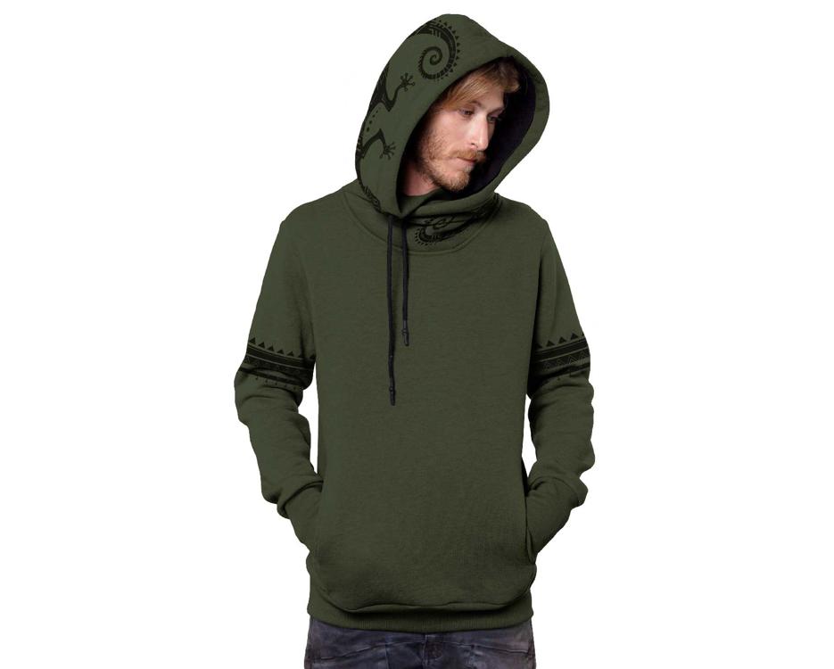 tribal print green hoodie
