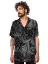 Black geometric abstract buttoned shirt loose fit 